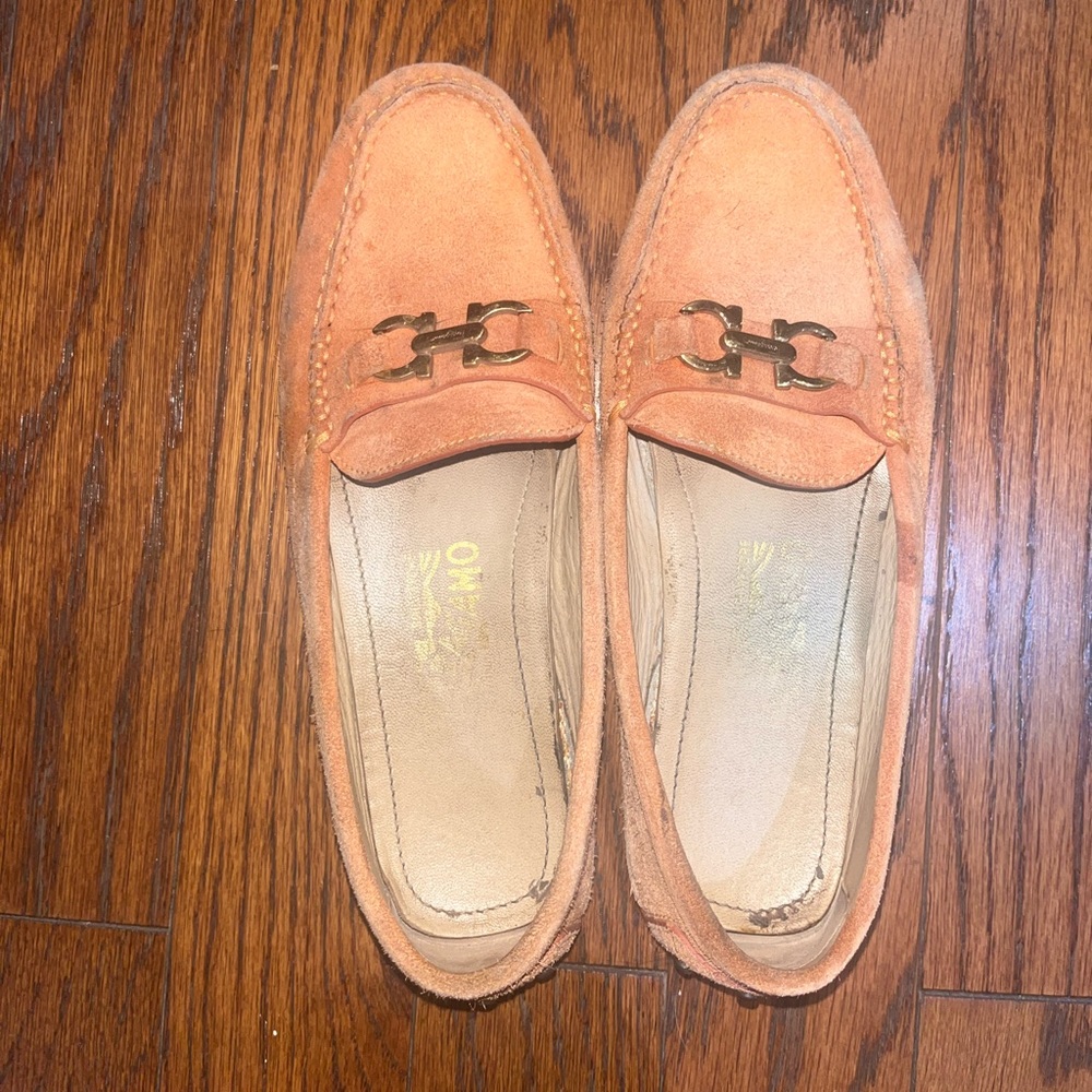 Ferragamo Orange Suede Loafers
